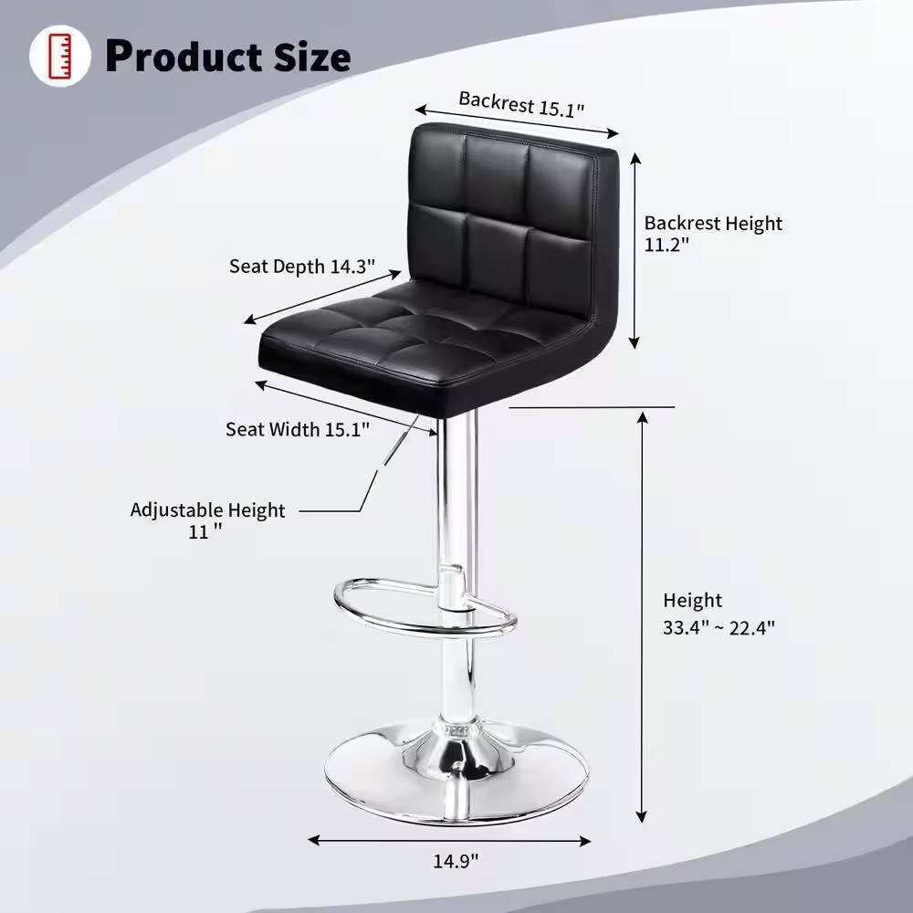 Product Size  
- Backrest: 15.1"  
- Seat Depth: 14.3"  
- Backrest Height: 11.2"  
- Seat Width: 15.1"  
- Adjustable Height: 11"  
- Height: 33.4" ~ 22.4"  
- Base Diameter: 14.9"