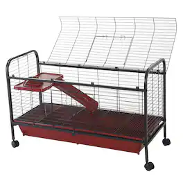 Pawhut - Small Animal Cage, Pet Play House for Rabbit Hutch Ferret with Feeder, Rolling Wheels