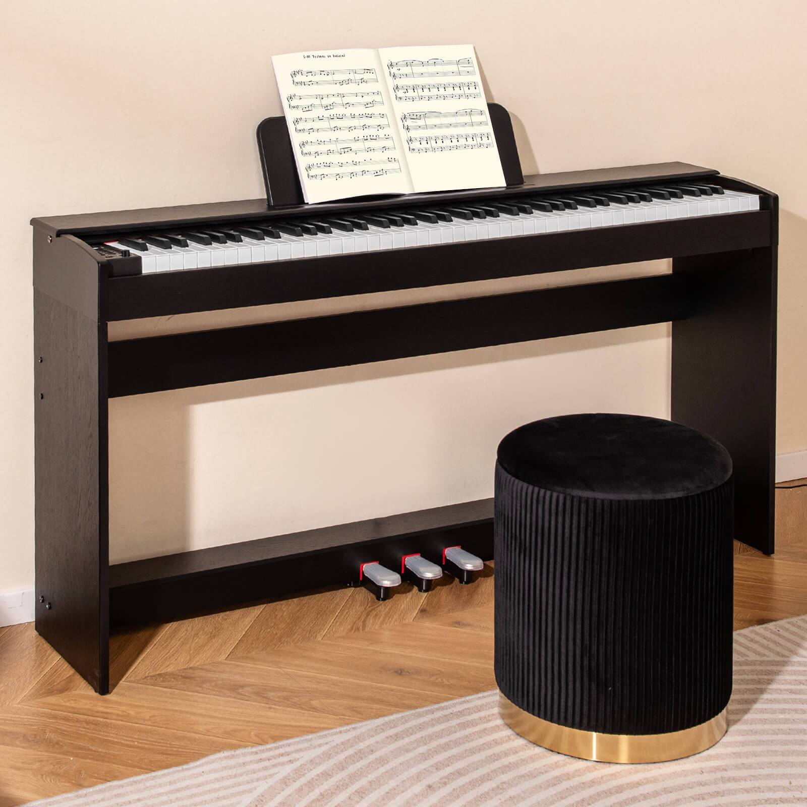 Alt View 1. Costway - Costway 88-Key Hammer Action Weighted Keyboard Electric Piano with  Stand & Triple Pedals - Black.