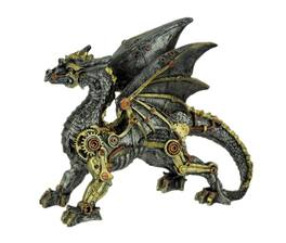 Everspring Import Co. - Metallic and Gold Gothic Steampunk Dragon Statue - Silver
