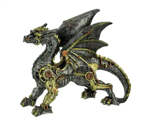 Front. Everspring Import Co. - Metallic Silver and Gold Gothic Steampunk Dragon Statue - Silver.