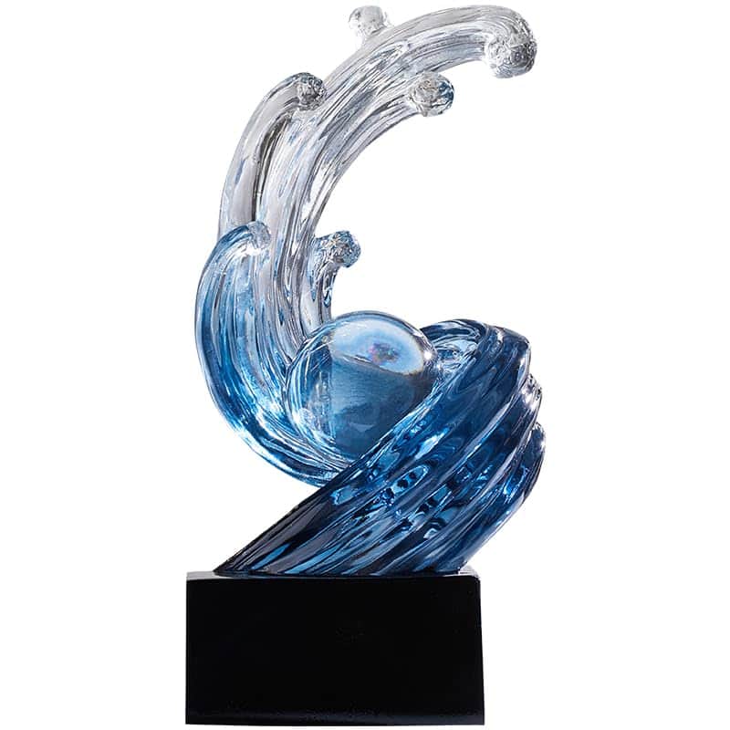 Refined Abode Design - Modern Abstract Decorative Style Statue Blue Art Home Decor Crystal Circular Wave Sculpture Office Desk - Navy-blue B