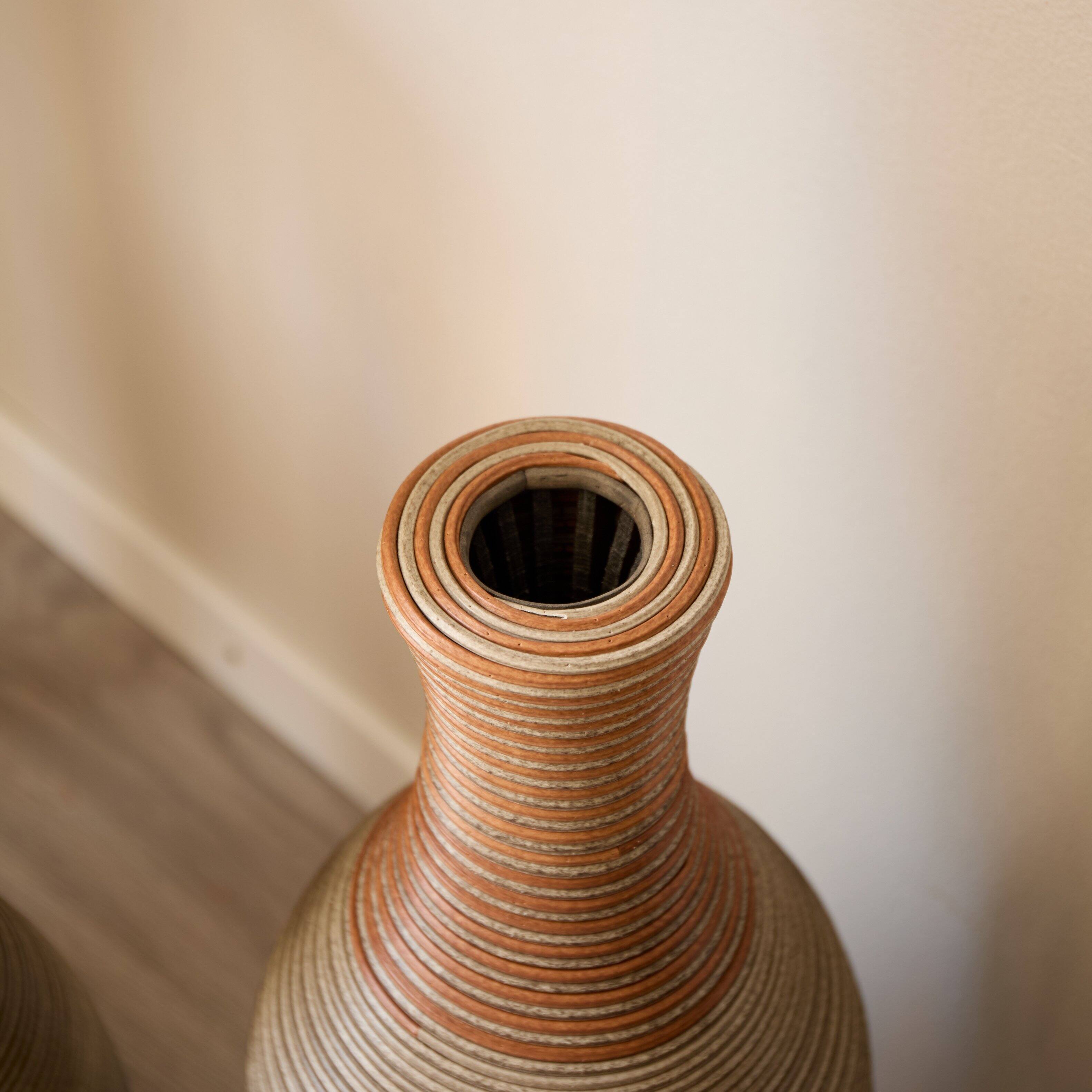 Alt View 2. Anysun - Hand-Woven PVC Rattan Vases Set of 3 - Brown Floor Vases, 28.35/24.41/20.47in for Farmhouse Decor - Brown Gray.