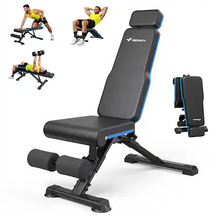 Front. MERACH - MERACH Adjustable Weight Bench with Extended Headrest and Leg Extension 990LBS Capacity Foldable Workout Bench - Black.