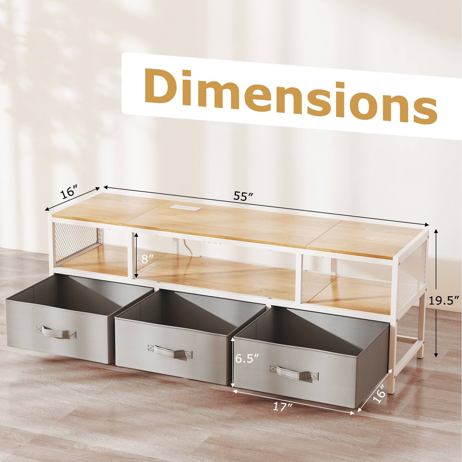 Dimensions: 16" 55" 8" 19.5" 6.5" 17" 16"