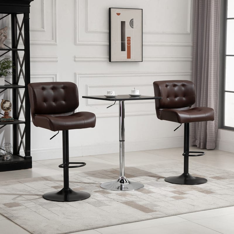 HTUTWOO - Bar Height Bar Stools Set of 2, Adjustable Height,Swivel Barstools with Thick Padded Cushion, for Bar, Kitchen Counter - Brown