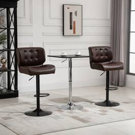HTUTWOO - Bar Height Bar Stools Set of 2, Adjustable Height,Swivel Barstools with Thick Padded Cushion, for Bar, Kitchen Counter - Brown