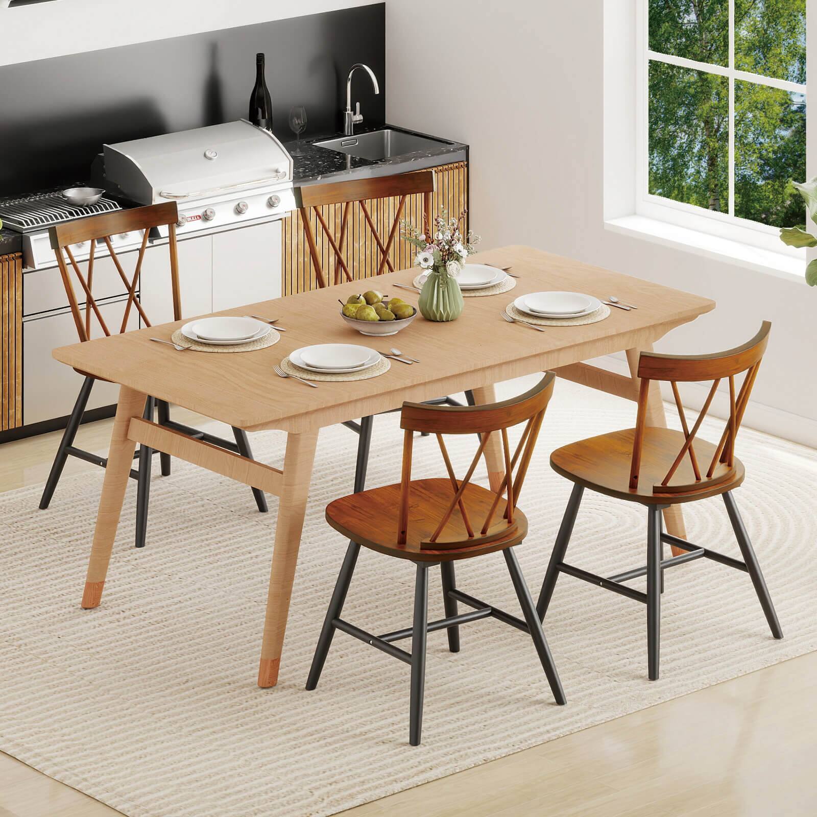 Alt View 3. Costway - Costway Dining Chairs Set of 4 Farmhouse Kitchen Chair with Rubber Wood Frame - Dark oak.