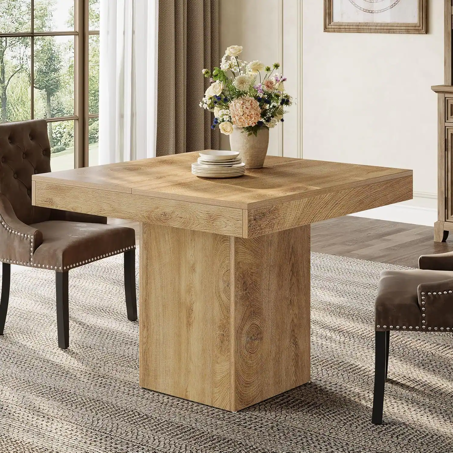 Tribesigns Farmhouse Dining Table with Engineered Wood Construction and ...