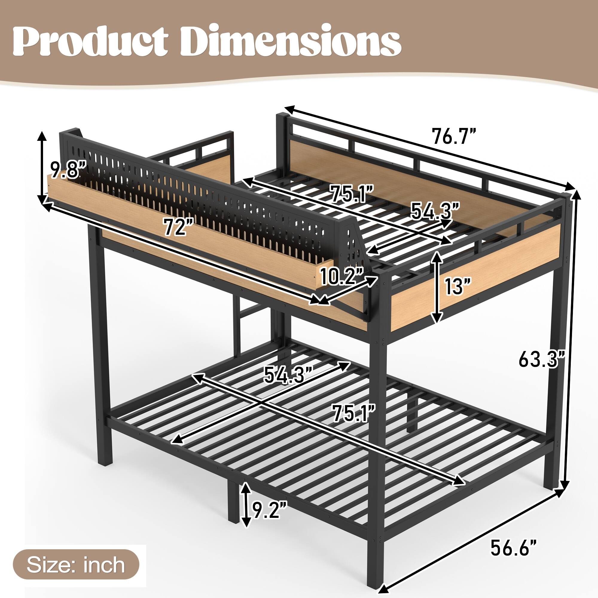 Product Dimensions: 9.8" x 72" x 75.1" x 76.7" x 54.3" x 10.2" x 13" x 54.3" x 75.1" x 63.3"  
Size: 19.2" x 9.2" x 56.6"