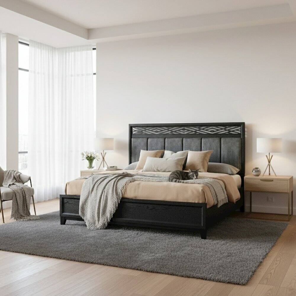Alt View 1. Starlight Canyon Home - Elegant Black Queen Bed Frame with Headboard – Solid Rubberwood Design - Black.