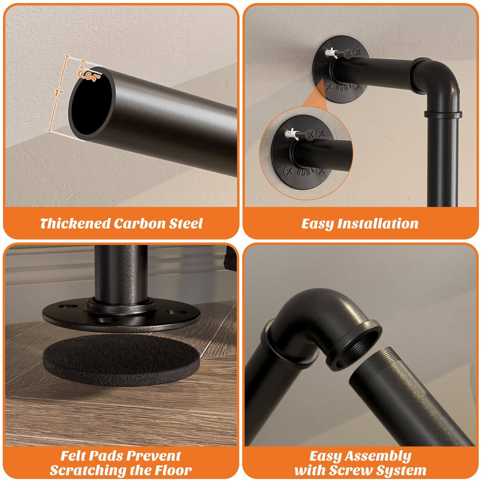 1" I 0.04" x 2A0O x U7NC Thickened Carbon Steel Easy Installation Felt Pads Prevent Scratching the Floor Easy Assembly with Screw System
