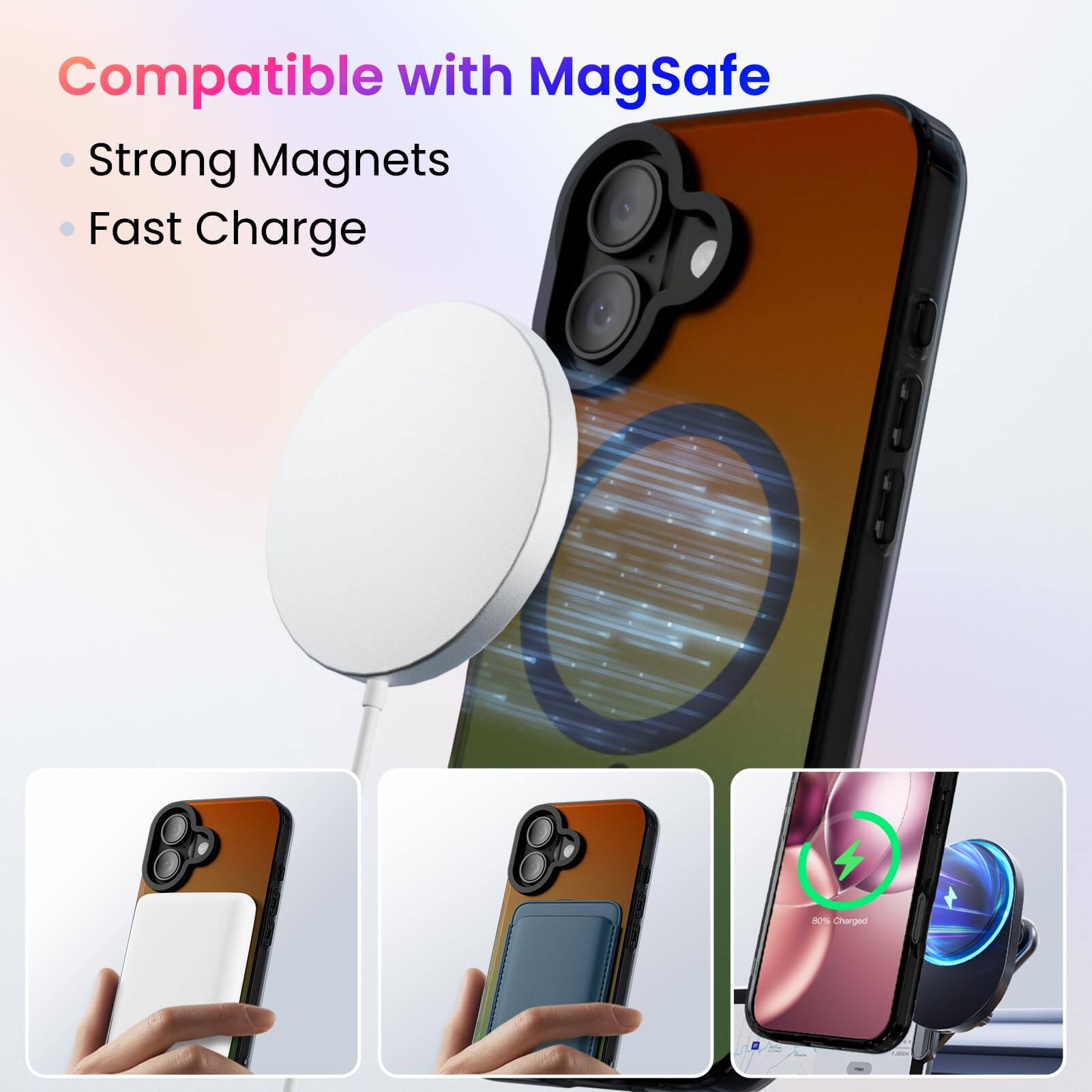 Compatible with MagSafe  
- Strong Magnets  
- Fast Charge  

80% Charged