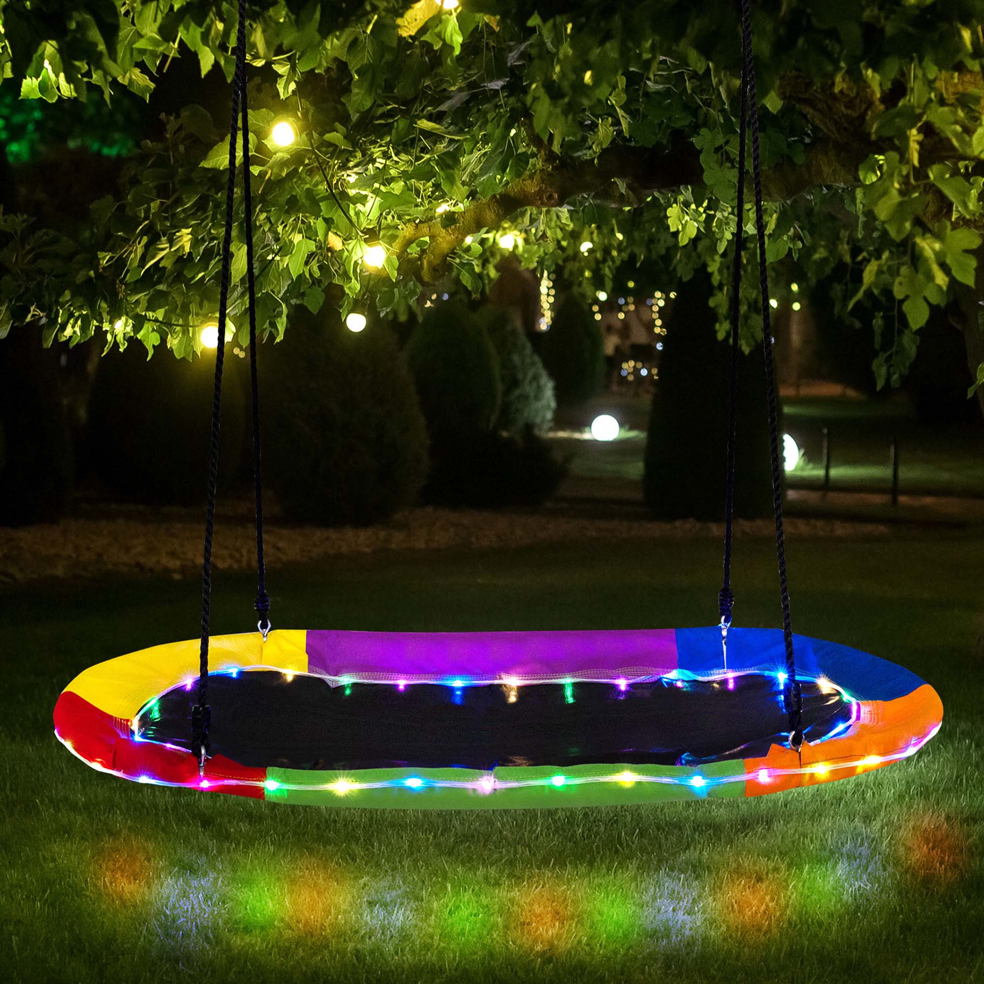 Alt View 4. Costway - Costway 60" Saucer Swing with LED Lights 700 LBS Platform Tree Swing with Adjustable Ropes - Multicolor.