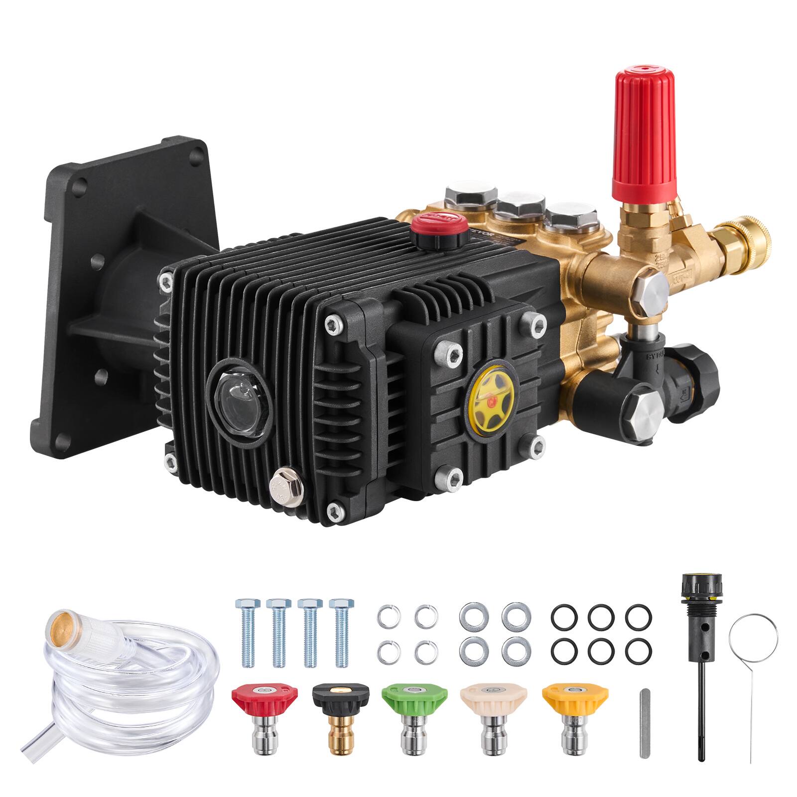Alt View 5. VEVOR - Pressure Washer Pump, 1" Shaft Horizontal Triplex Plunger, 4400 PSI, 4.4GPM, Replacement Power Washer Pumps Kit - Black.