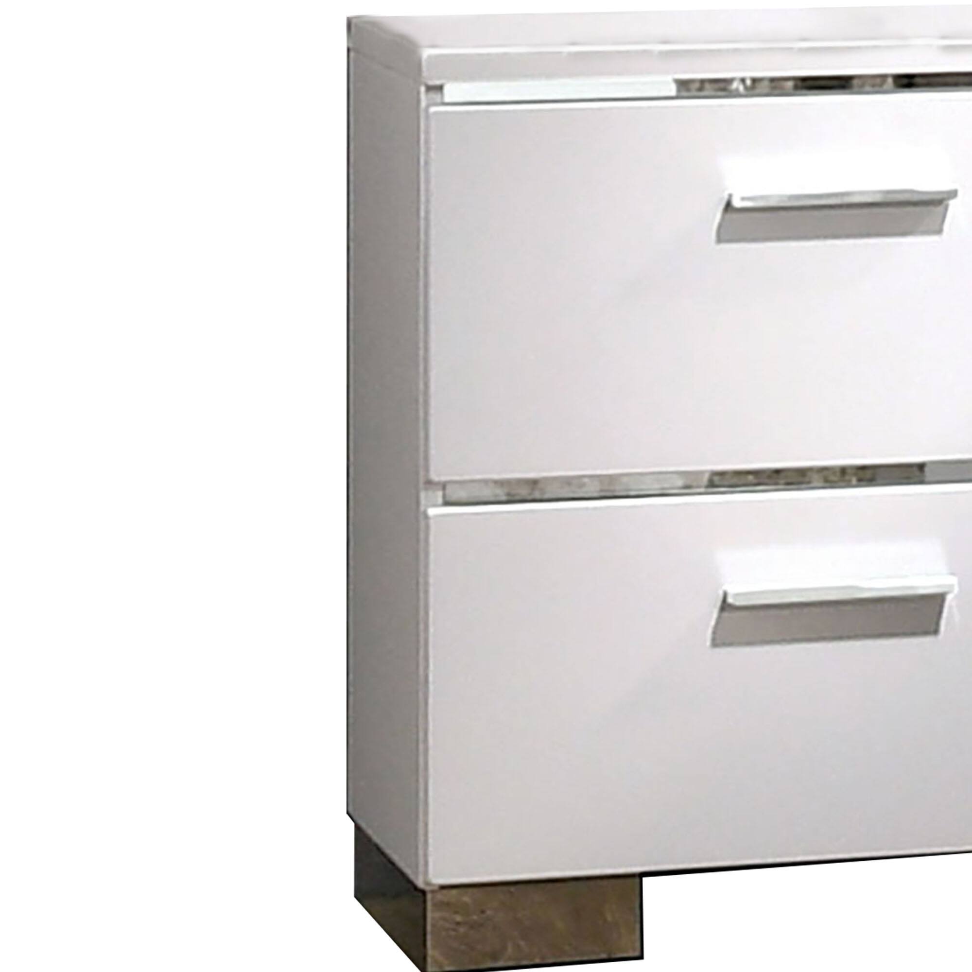 Alt View 2. Manhattan Lane - Wood and Metal Nightstand with 2 Drawers - White and silver.