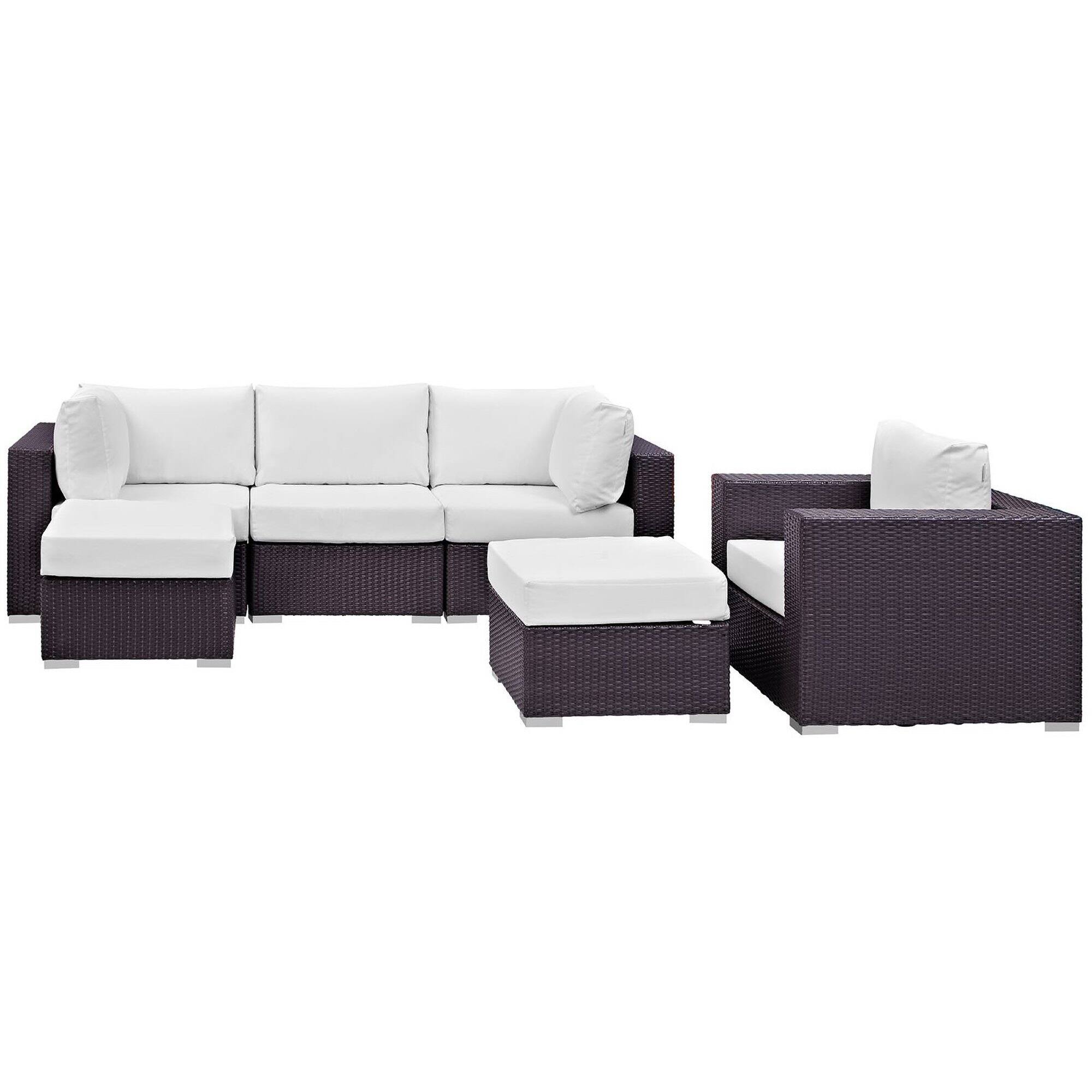 Left. Modway - Convene 6-Piece Outdoor Patio Sectional Set - Espresso White.