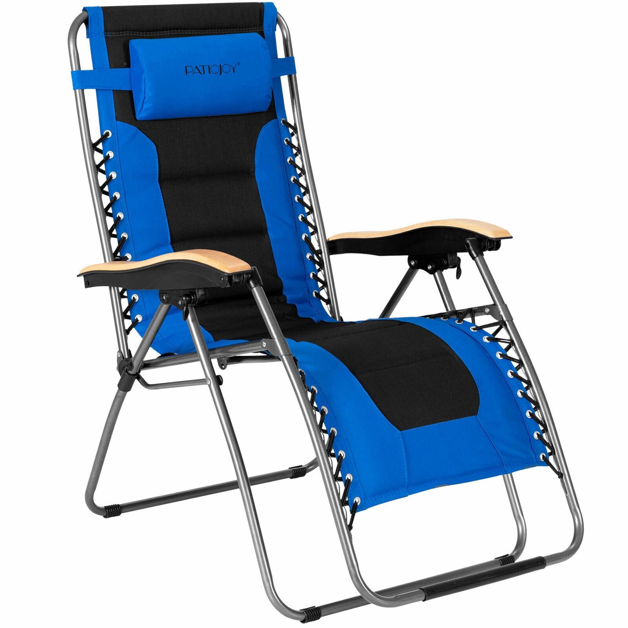 Alt View 8. Gymax - Gymax 2PCS Folding Zero Gravity Chair Padded Lounge Chair w/ Beech Armrests Blue - Blue.