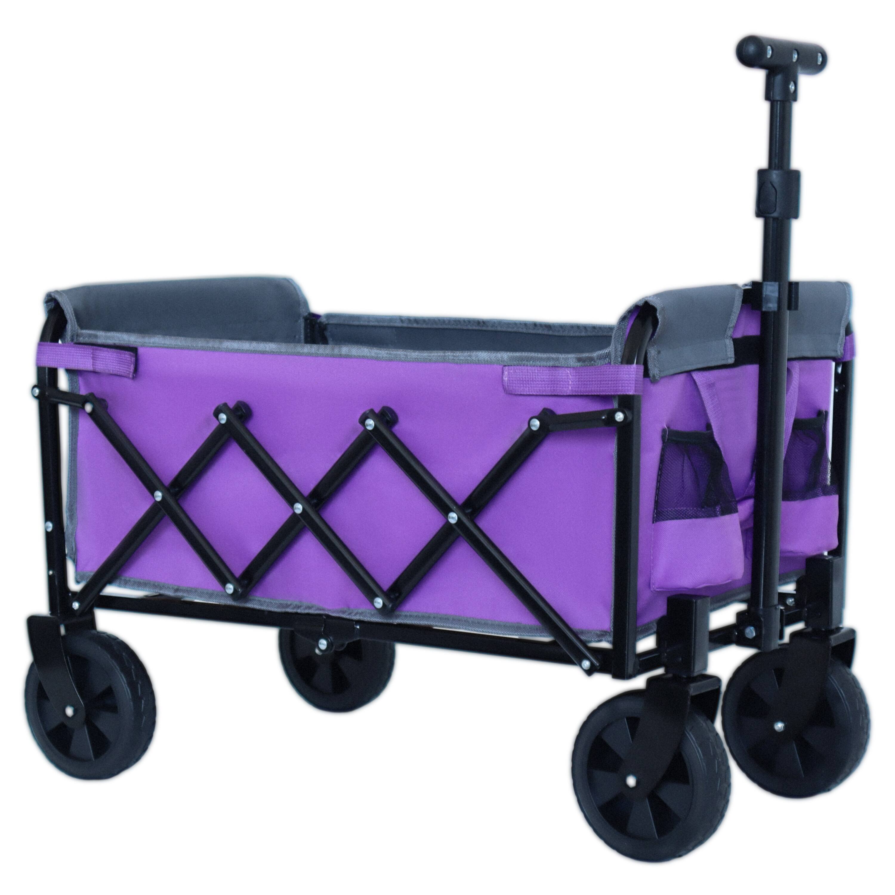 Angle. Mondawe - All-in-One Convertible Camping Utility Carts - Bench Seat, Dog Tether w/ 360° All-Terrain Wheels - Purple.