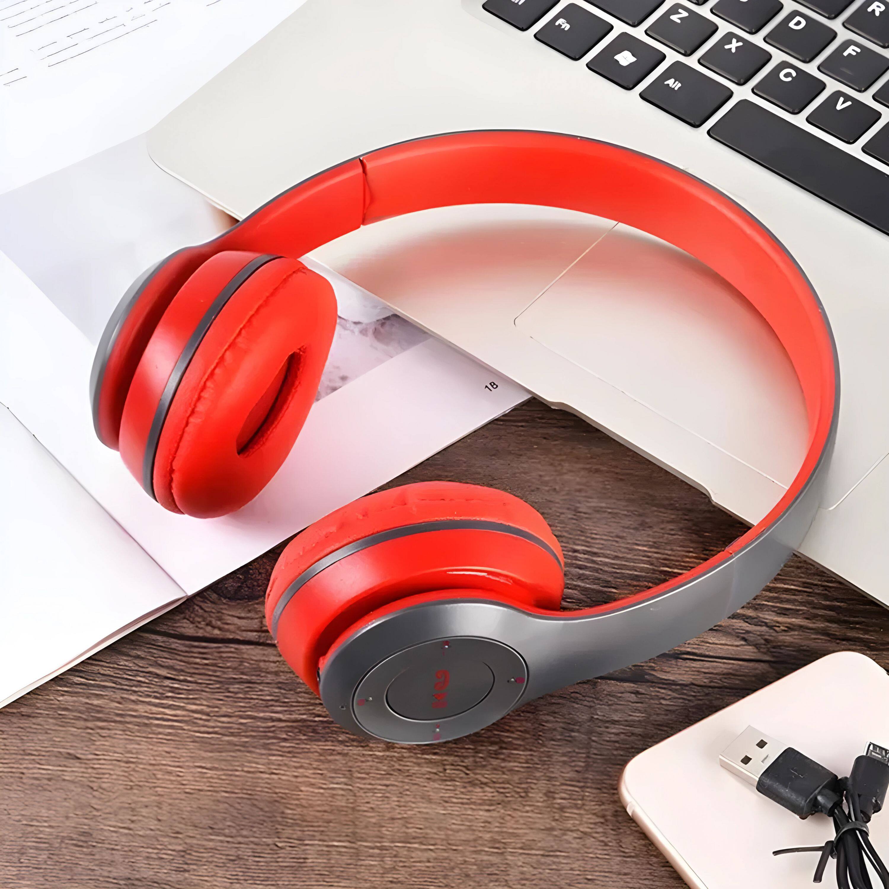 Angle. Kitcheniva - Wireless Bluetooth 5.0 Headphones Headset Over-Ear Red - Red.