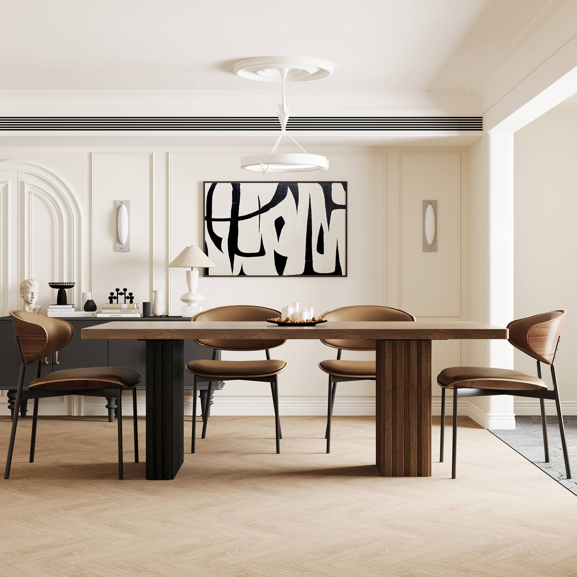 Back. luck idea - 66.9" Rectangular Dining Table for 8-10 People - Walnut Color.