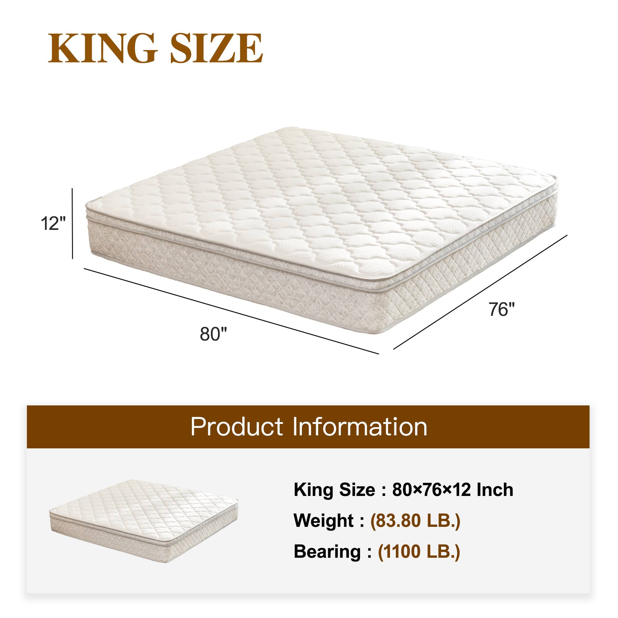 GOODSILO - 12 Inch King Hybrid Mattress with Memory Foam & Pocket Spring for Pressure Relief & Comfort - Grey+White - Thumbnail 2