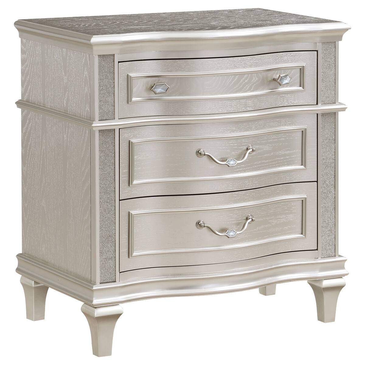 Angle. Loheer - Loheer Silver Oak 3 Drawer Nightstand with Geometric Hardware and Tapered Legs - Silver Oak.