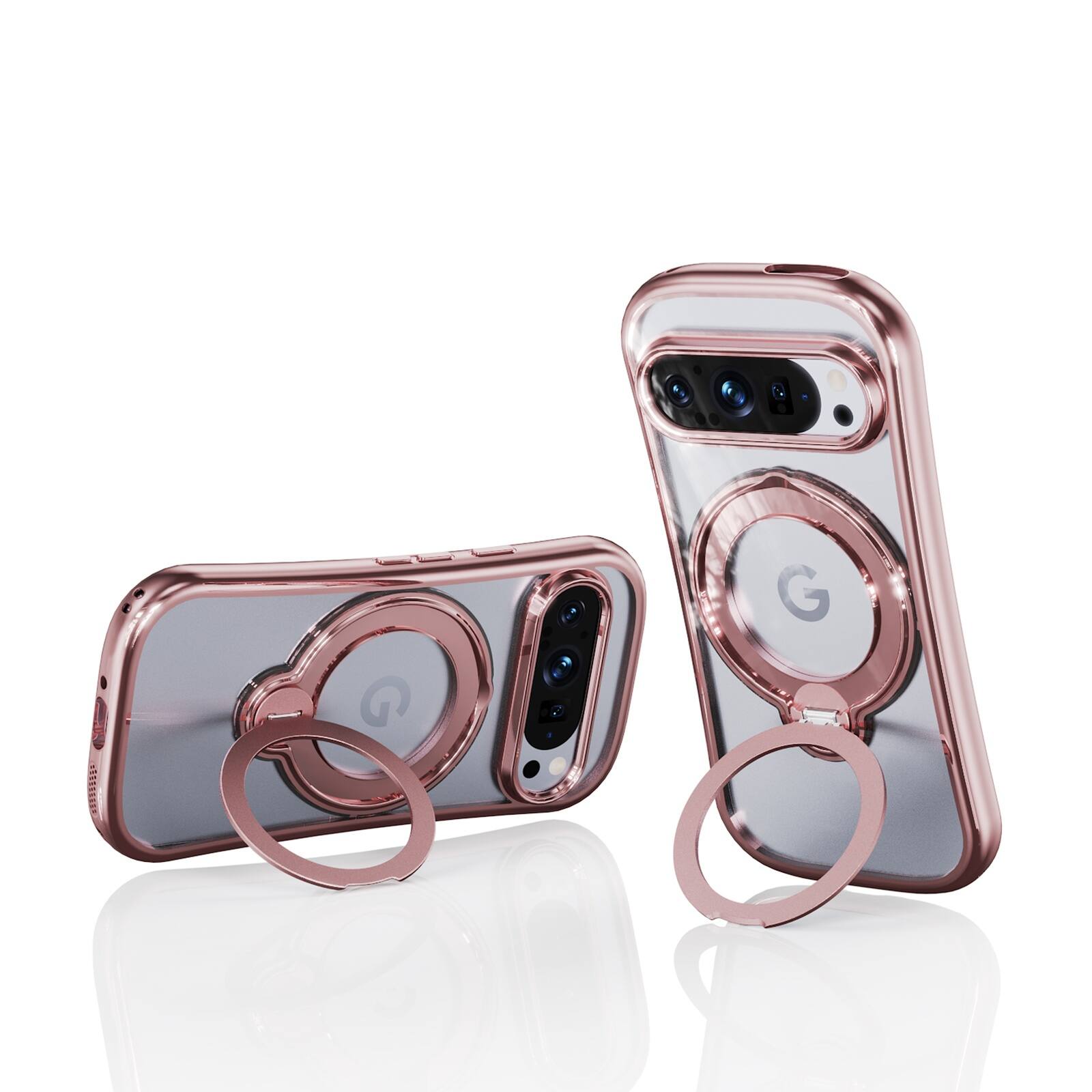 Back. Dteck - Hands-Free Crossbody Magnetic Case for Google Pixel 10 Pro XL with 360 Ring Stand, Clear Shockproof TPU Protective Cover - Pink.