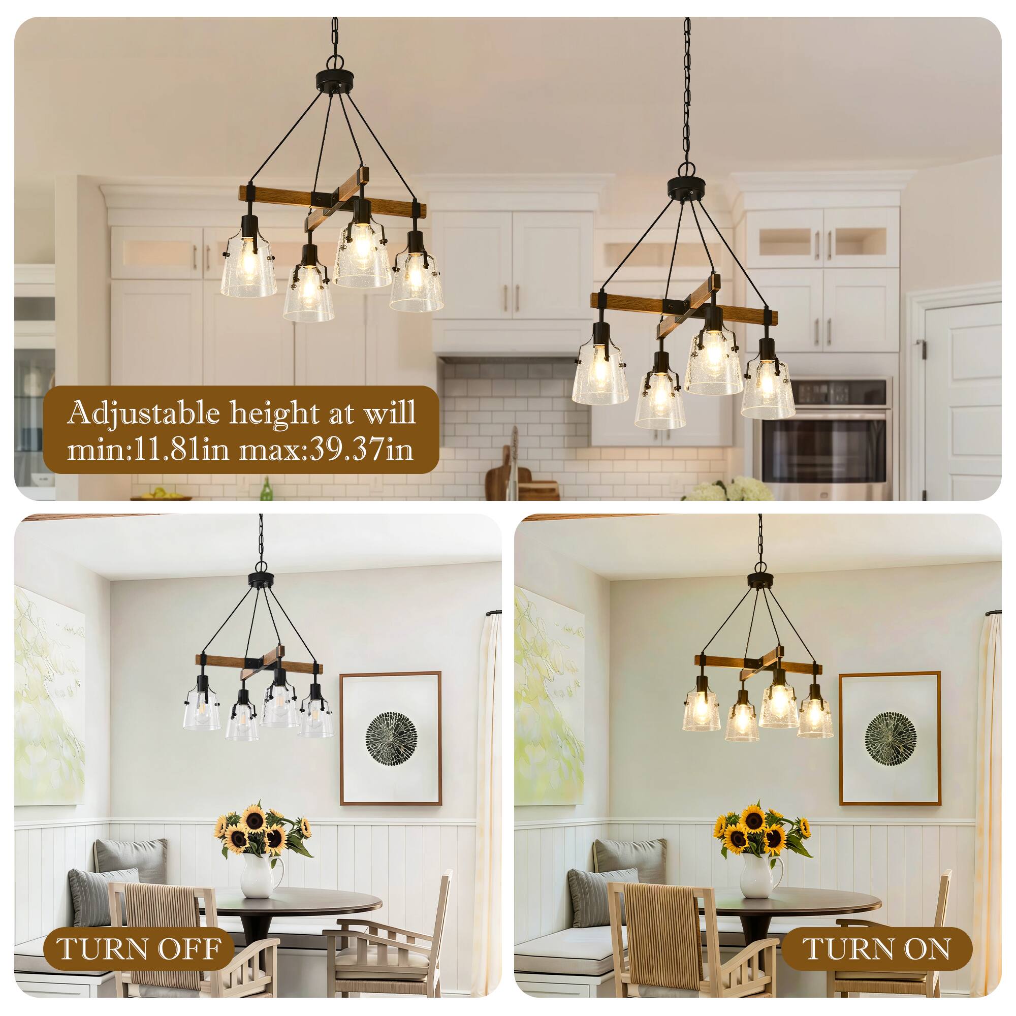 Adjustable height at will  
min: 11.81in  
max: 39.37in  

TURN OFF  

TURN ON