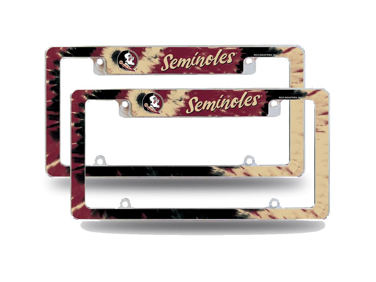 Rico Industries - Florida State Seminoles Chrome Metal (Set of 2) License Plate Frames with Bold Tie Dye Design - Multi