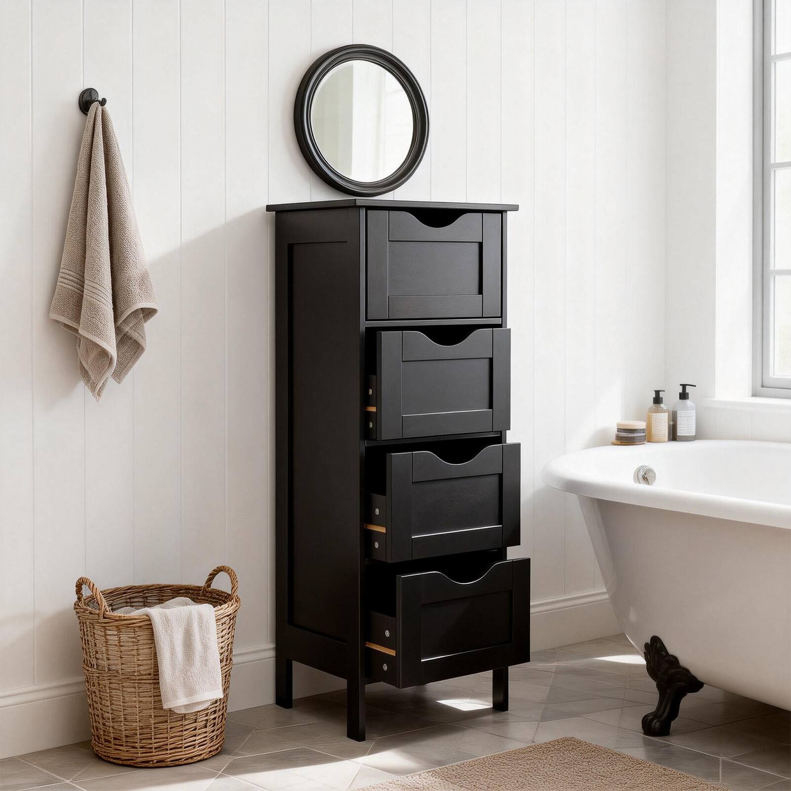 Alt View 3. Winado - Wooden Floor Freestanding 4 Drawers Dresser Bedroom Cabinet Free Standing Organizer Bathroom Storage Organizer Rack - Black.