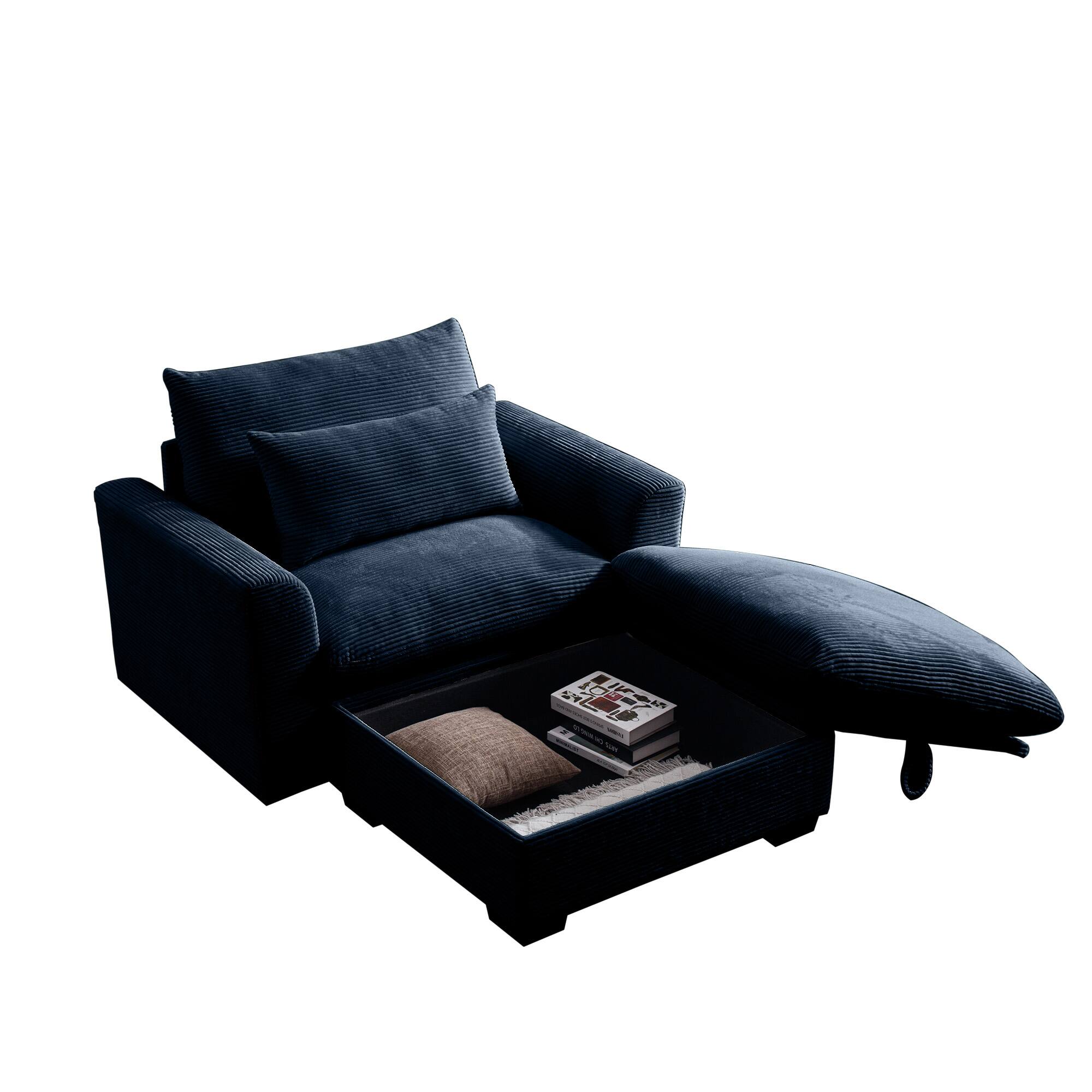 Back. APRILSOUL - Corduroy Fabric Ottomans Footrest 2 3 4 Seater Sofa Blue Corduroy - Blue.