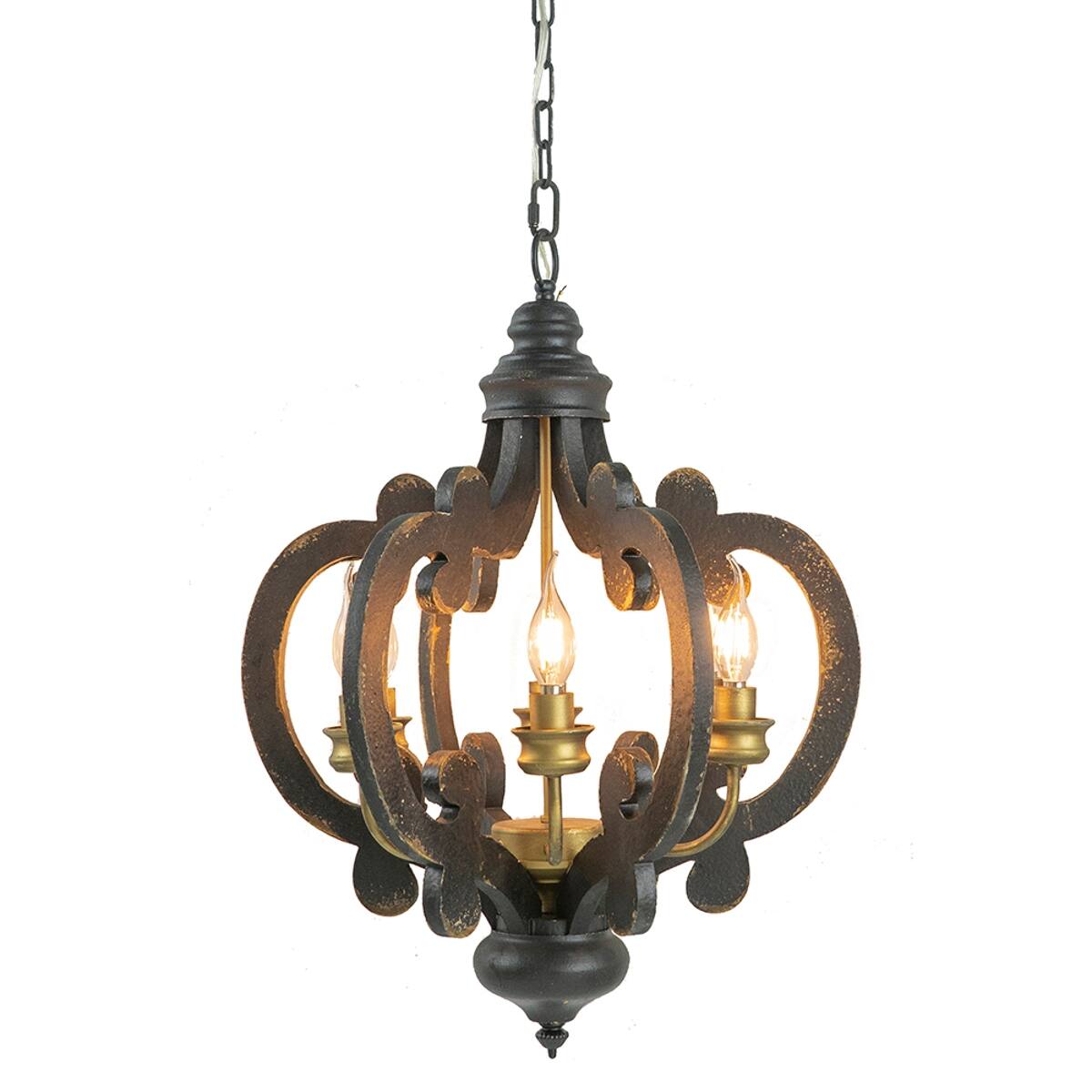 Alt View 6. Loheer - Loheer Six Light French Country Wood Chandelier with Adjustable Chain for Kitchen or Foyer.