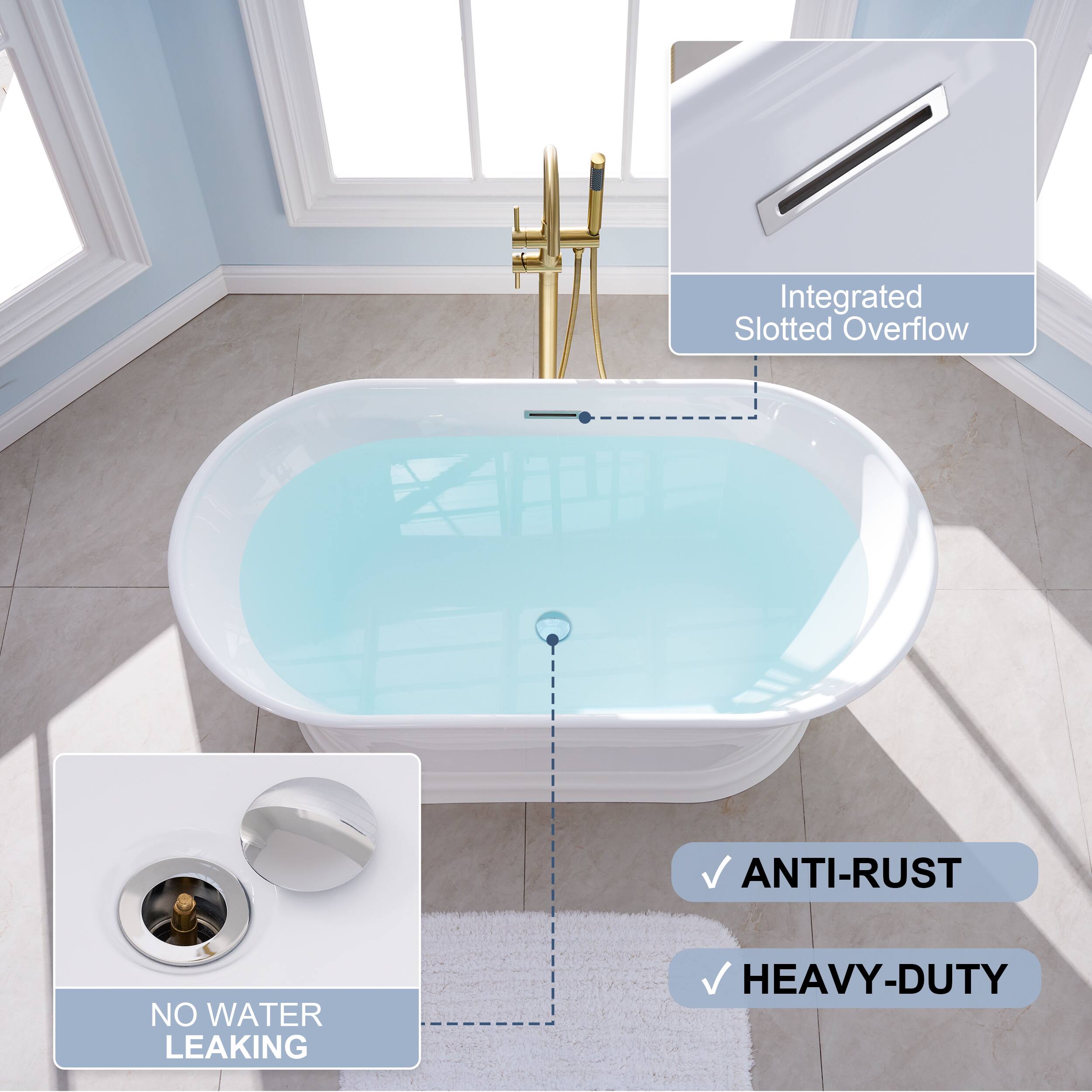 Integrated Slotted Overflow  
ANTI-RUST  
NO WATER LEAKING  
HEAVY-DUTY