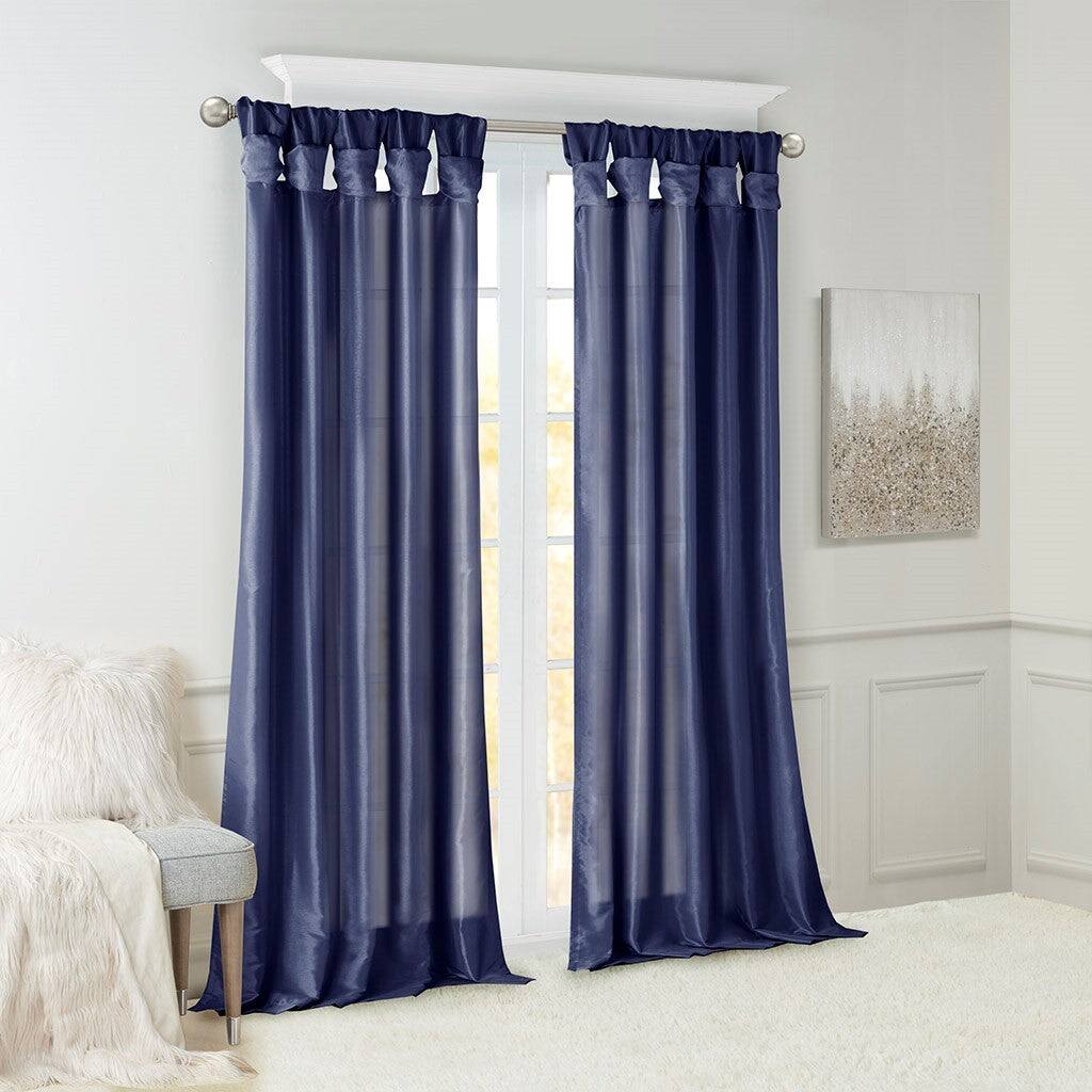 Left. BreeBe - Twist Tab Lined Window Curtain Panel Navy 50x108' - Navy.