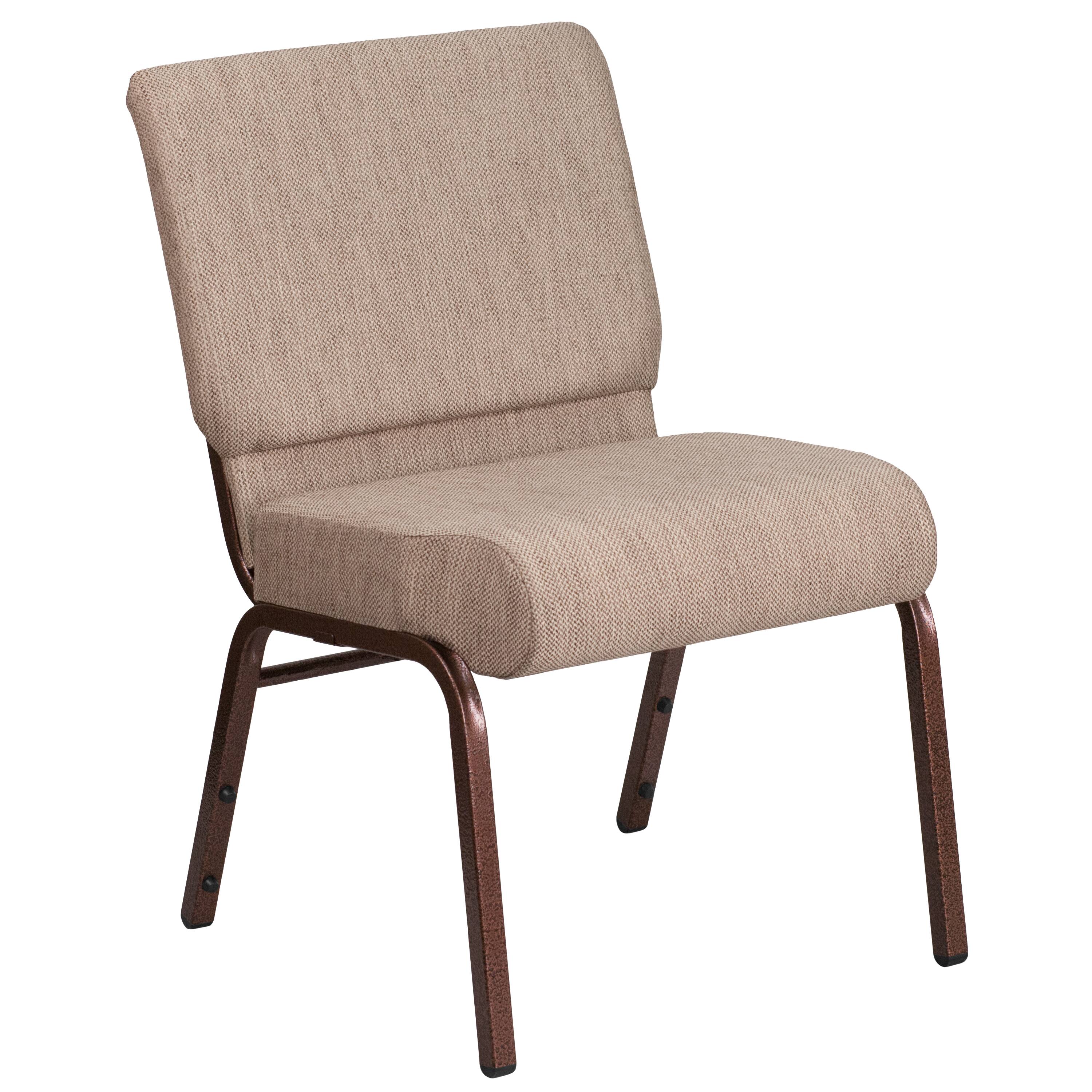 Alt View 6. Emma + Oliver - 4 Pack 21''W Stacking Church Chair - Beige Fabric/Copper Vein Frame.