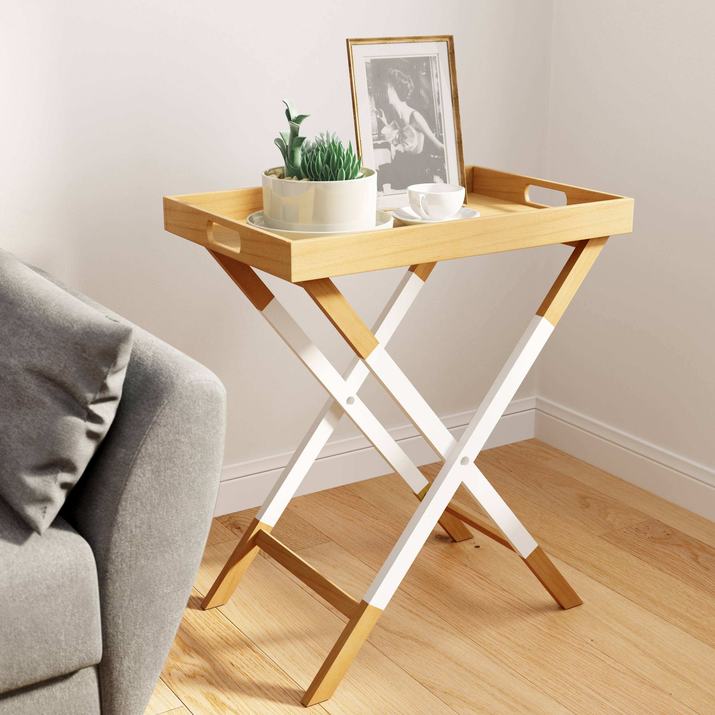 Angle. Universal Expert - Remus Folding Tray Table - Oak and White.