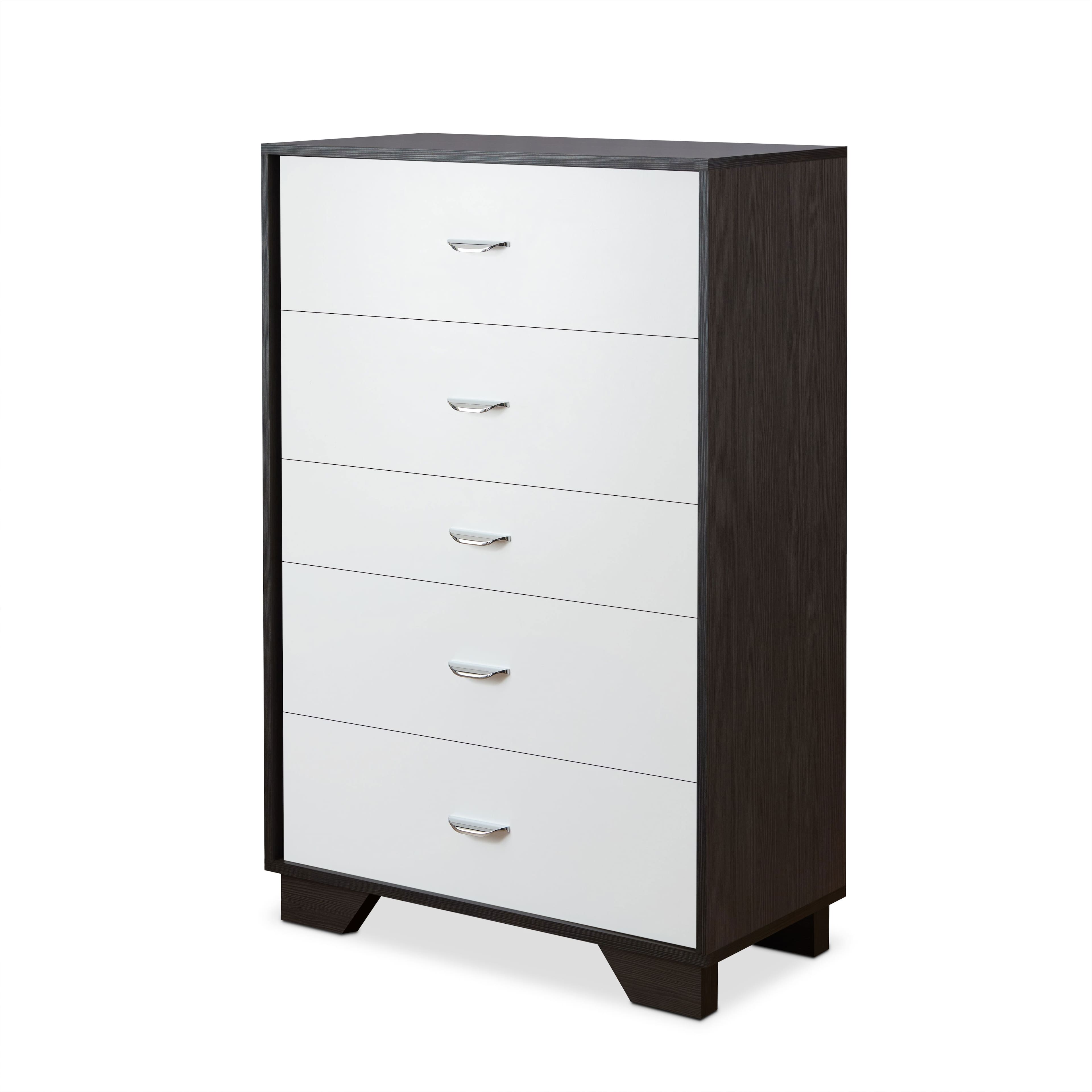 Spaco - Espresso 5-Drawer Chest Dresser with Safety Stop, Metal Legs for Bedroom Storage, Composite Wood for Bedroom - Espresso,White