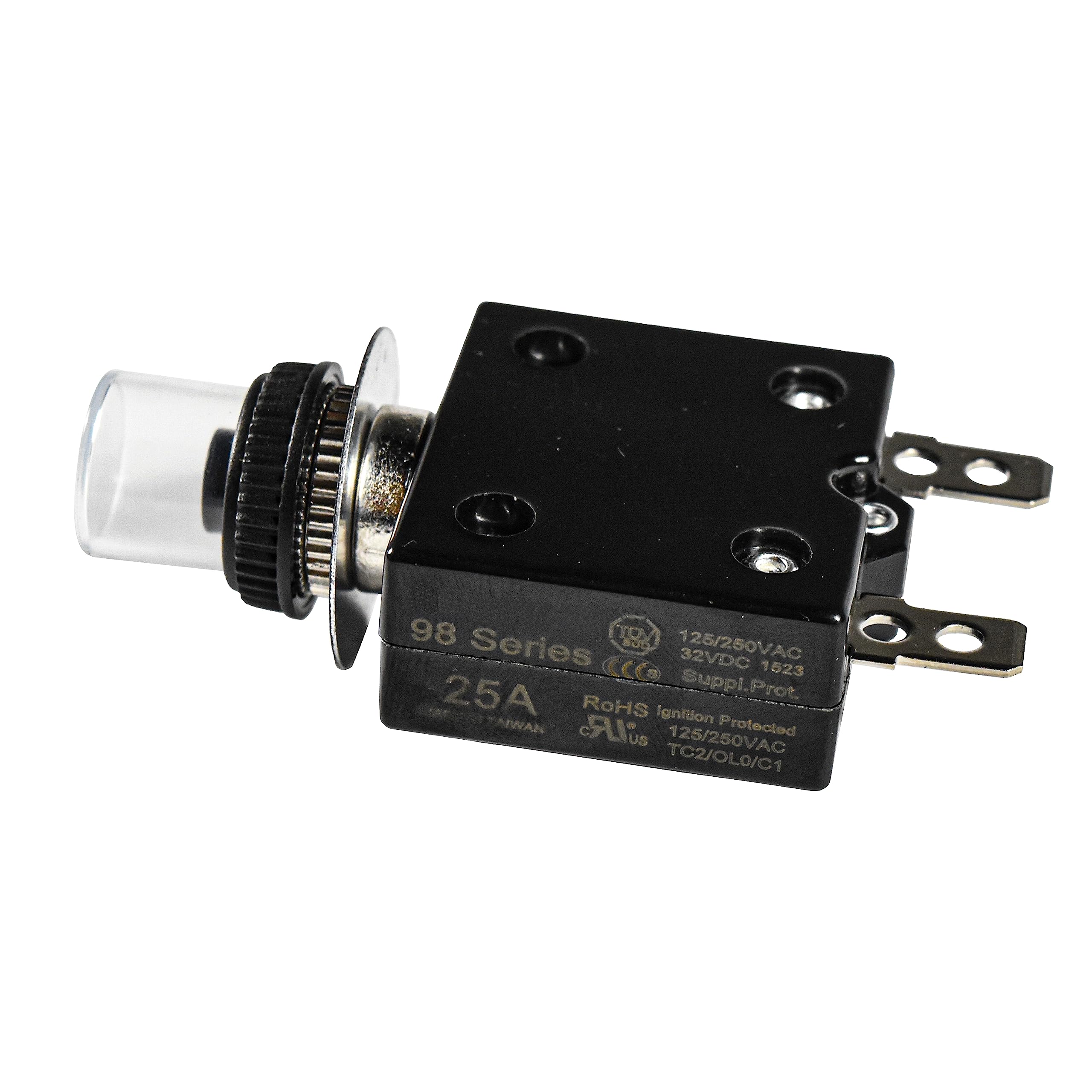 98 Series  
125/250VAC 32VDC 1523 25A  
Suppl.Prot  
RoHS Ignition Protected  
US 125/250VAC  
TC2/OL0/C1