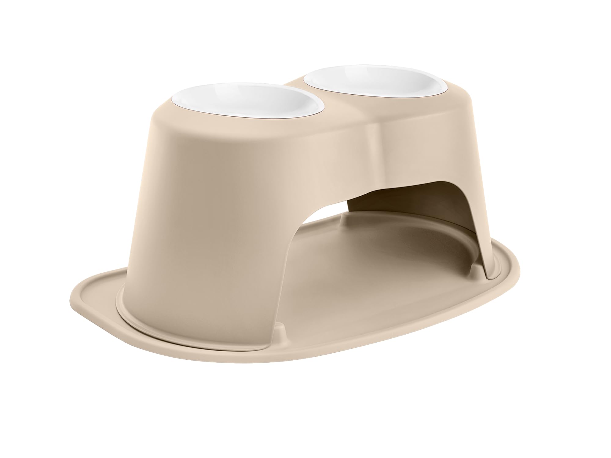 Front. WeatherTech - Double High Pet Feeding System | Elevated Pet Bowls - 10" High Tan - 64oz (8 cup) BPA-Free Plastic Bowls - Tan.