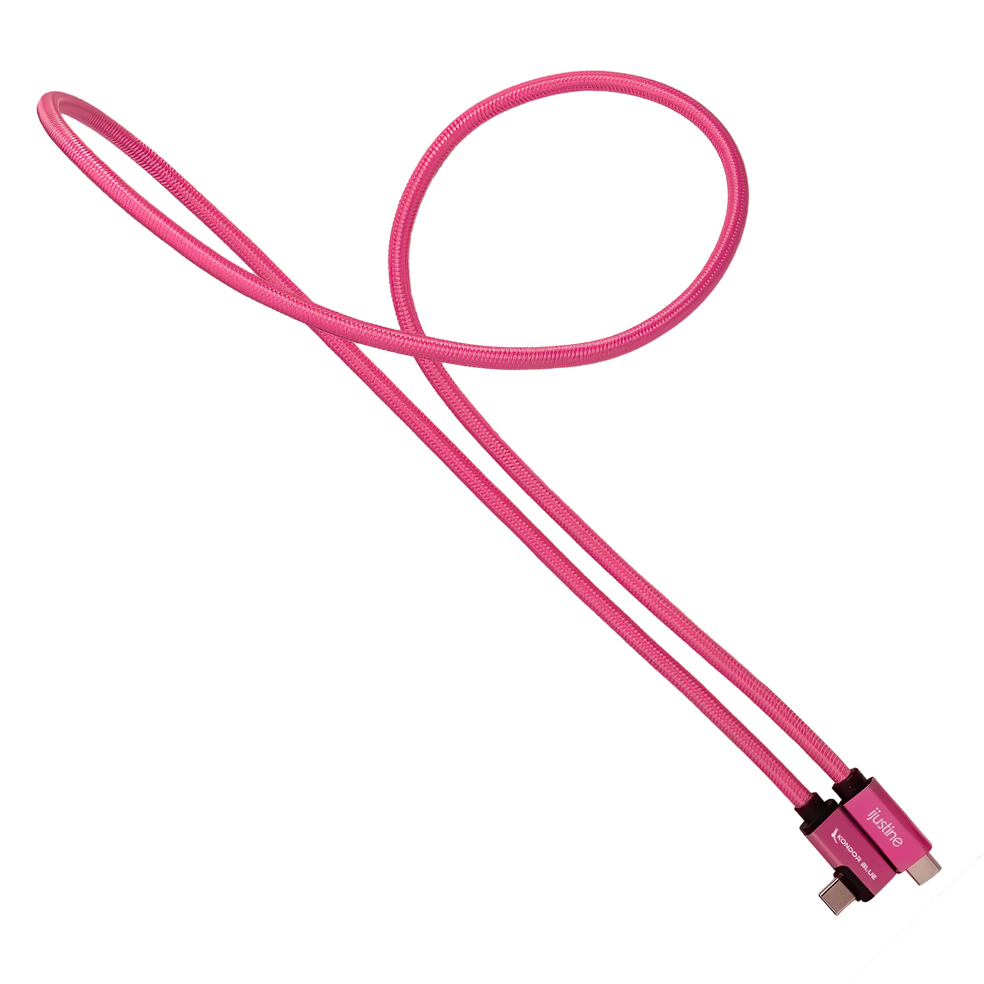 Kondor Blue - iJustine | 3FT USB-C to USB-C Right Angle | USB 3.1 Gen 2, & 100W Charging - Pink