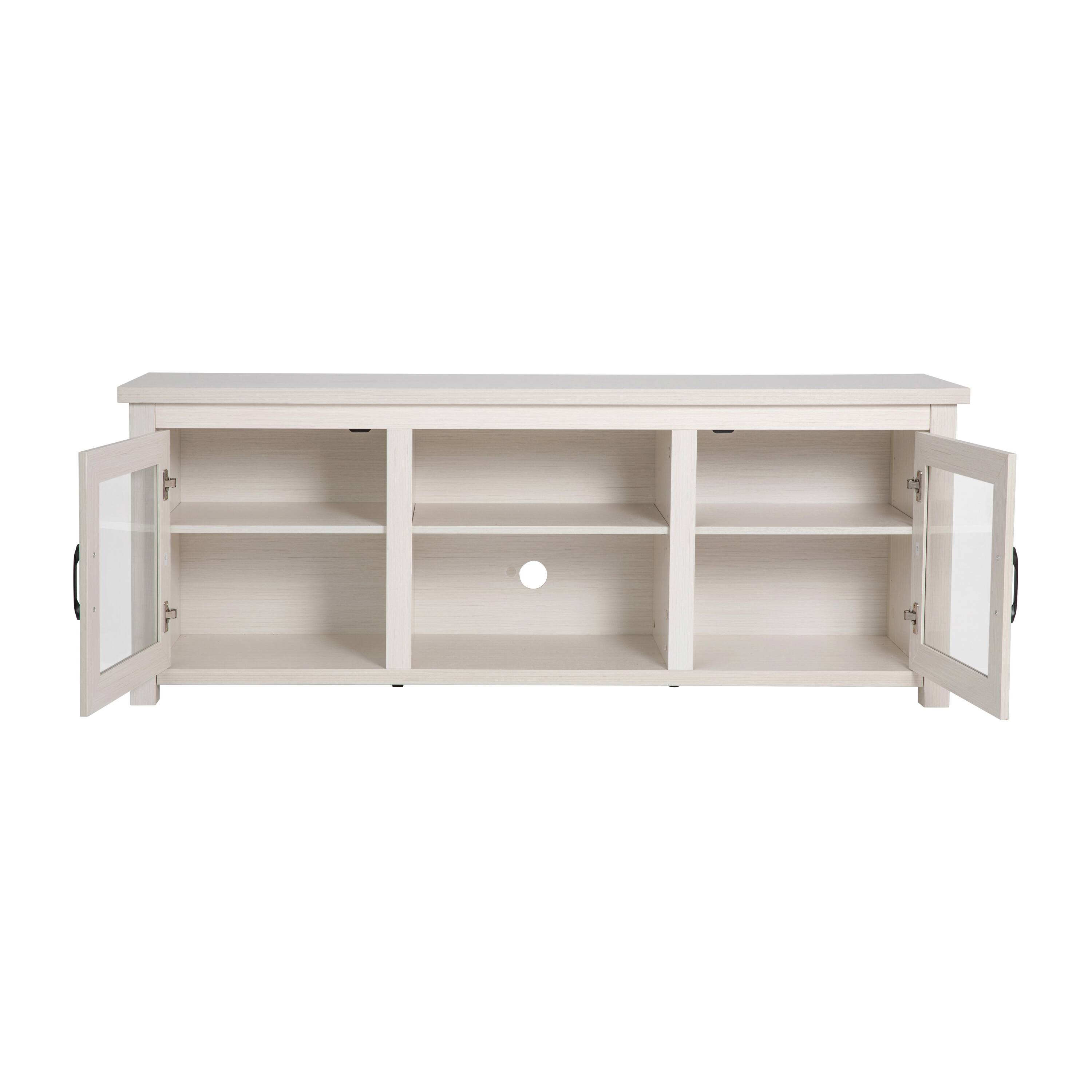 Alt View 8. Emma + Oliver - Liam TV Stand for up to 80" TV's - 65" Media Console with Classic Full Glass Doors & 3 Adjustable Shelves - White Wash.