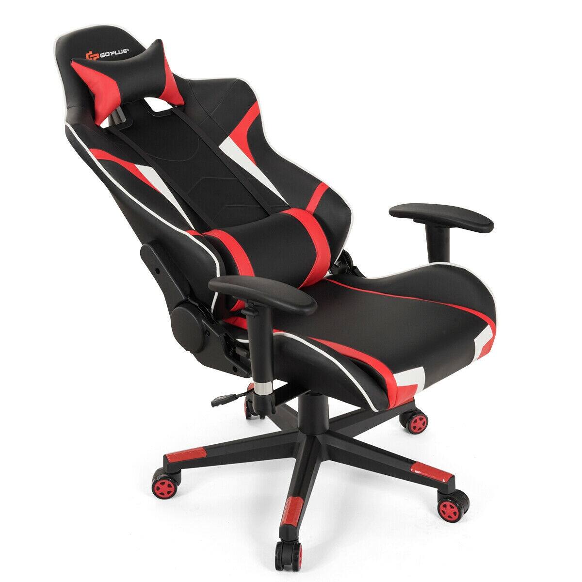 Left. WELLFOR - Reclining Swivel Massage Gaming Chair with Lumbar Support - Red.