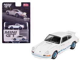 Mini GT - Porsche 911 Carrera RS 2.7 Grand Prix Stripes and Wheels Limited Edition to 4800 pieces Worldwide 1/64 - White with Blue