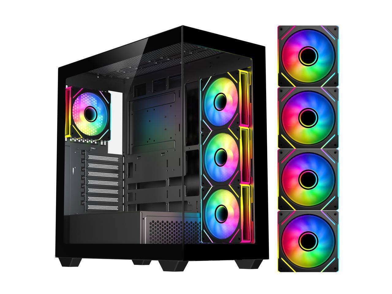 Front. DIYPC - DIYPC ARGB-N6-BK Black ATX Case w/ Tempered Glass & 4 ARGB Fans - Black.