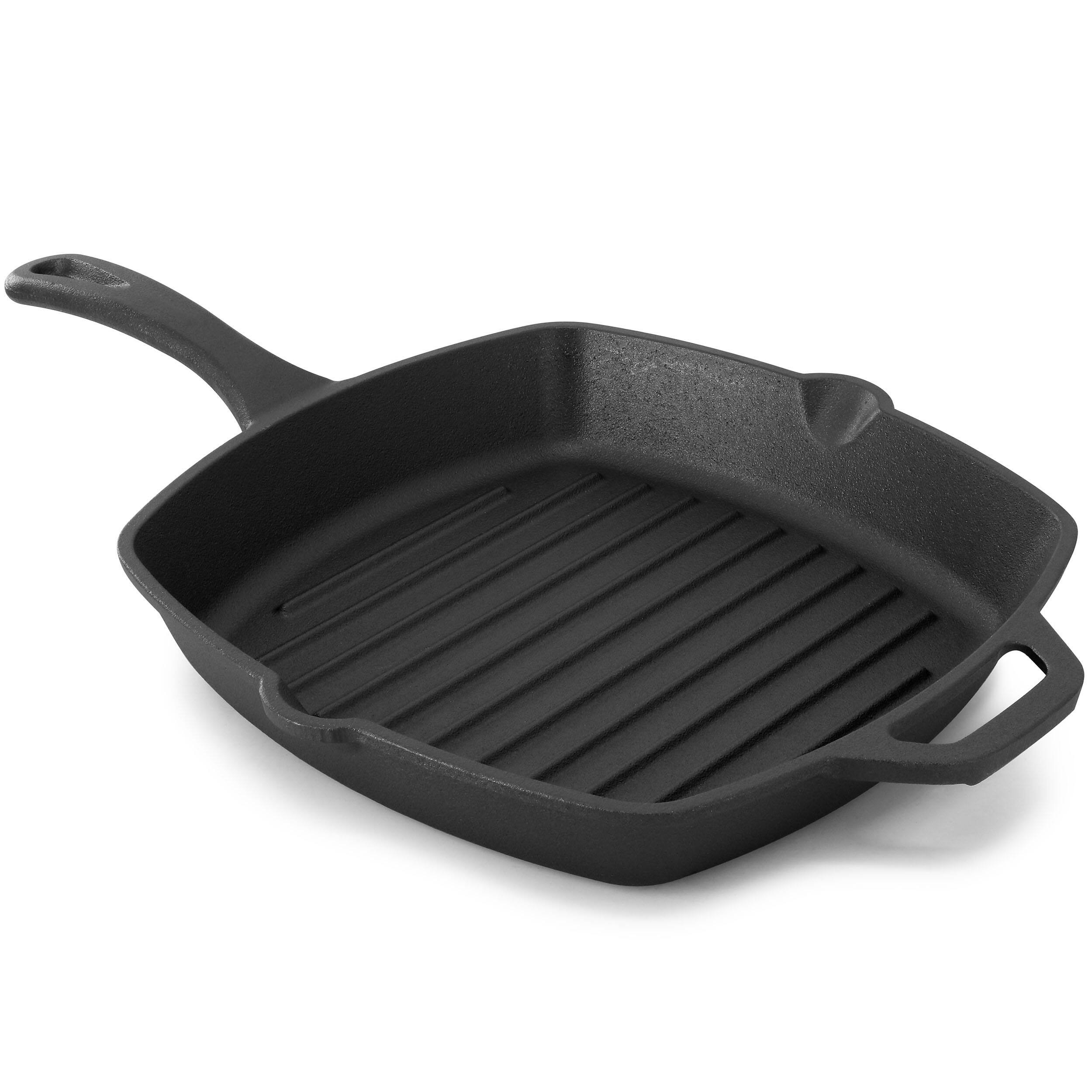 Alt View 3. MegaChef - MegaChef 10.4 Inch Pre-Seasoned Cast Iron Griddle with Tempered Glass Lid - Black and Red.