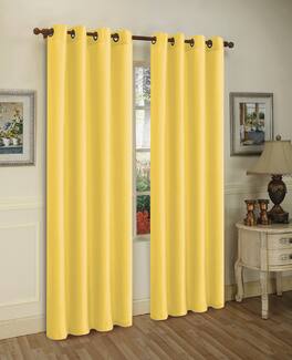 J&V TEXTILES - 2 Panels Solid Grommet Faux Silk Window Curtain Drapes Treatment 58" Wide and 84" Length - 2-MIRA YELLOW