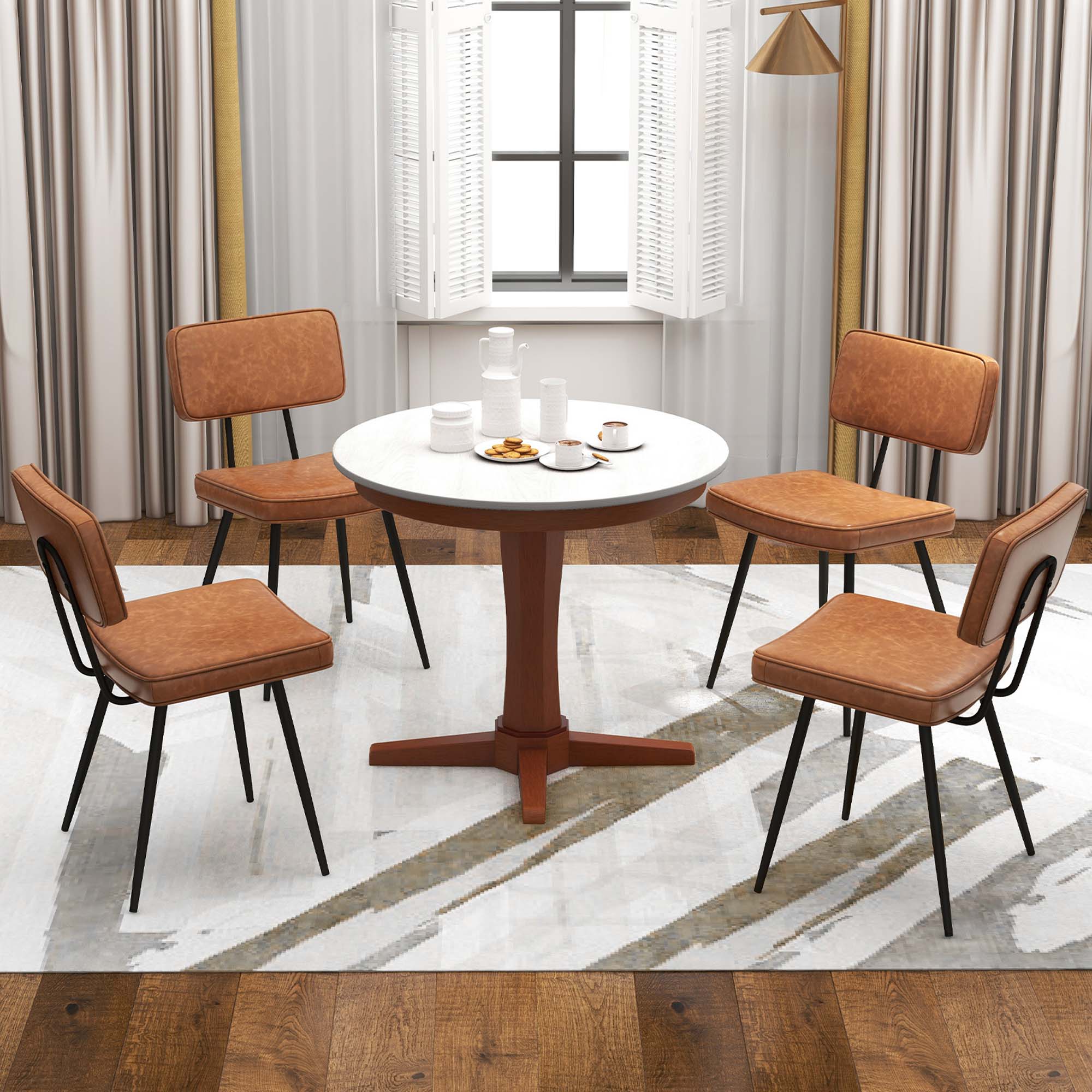 Alt View 1. Gymax - Gymax Dining Chairs Set of 4 w/ PU Leather Cover Filled Sponge Waterfall Seats Brown - Brown.