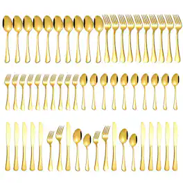 Dazzed Corner - Silverware Set for 12,Stainless Steel Shiny Flatware Set,60 Pieces - Gold