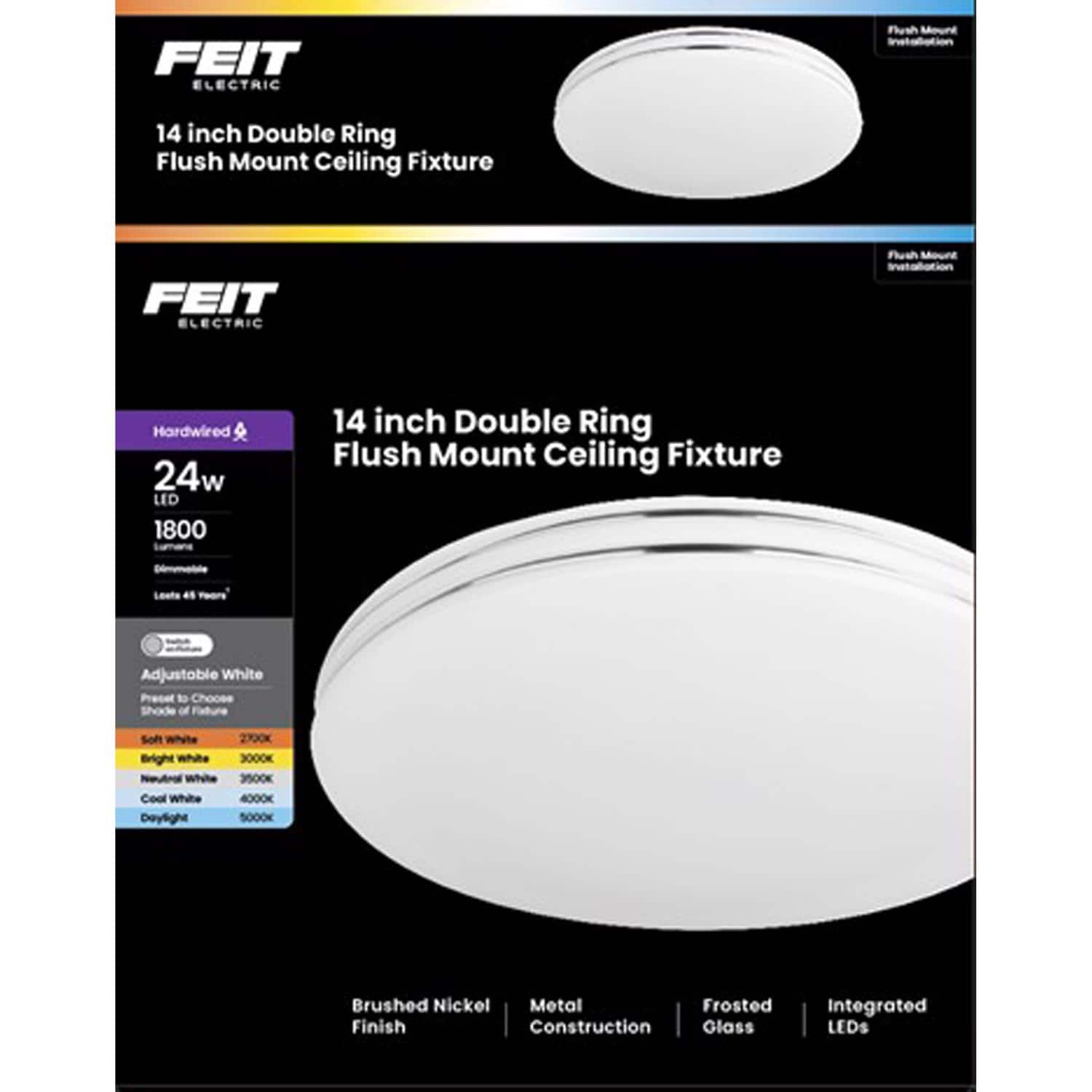 FEIT ELECTRIC - Feit 3 in. H X 14 in. W X 14 in. L Brushed Nickel White Ceiling Fixture